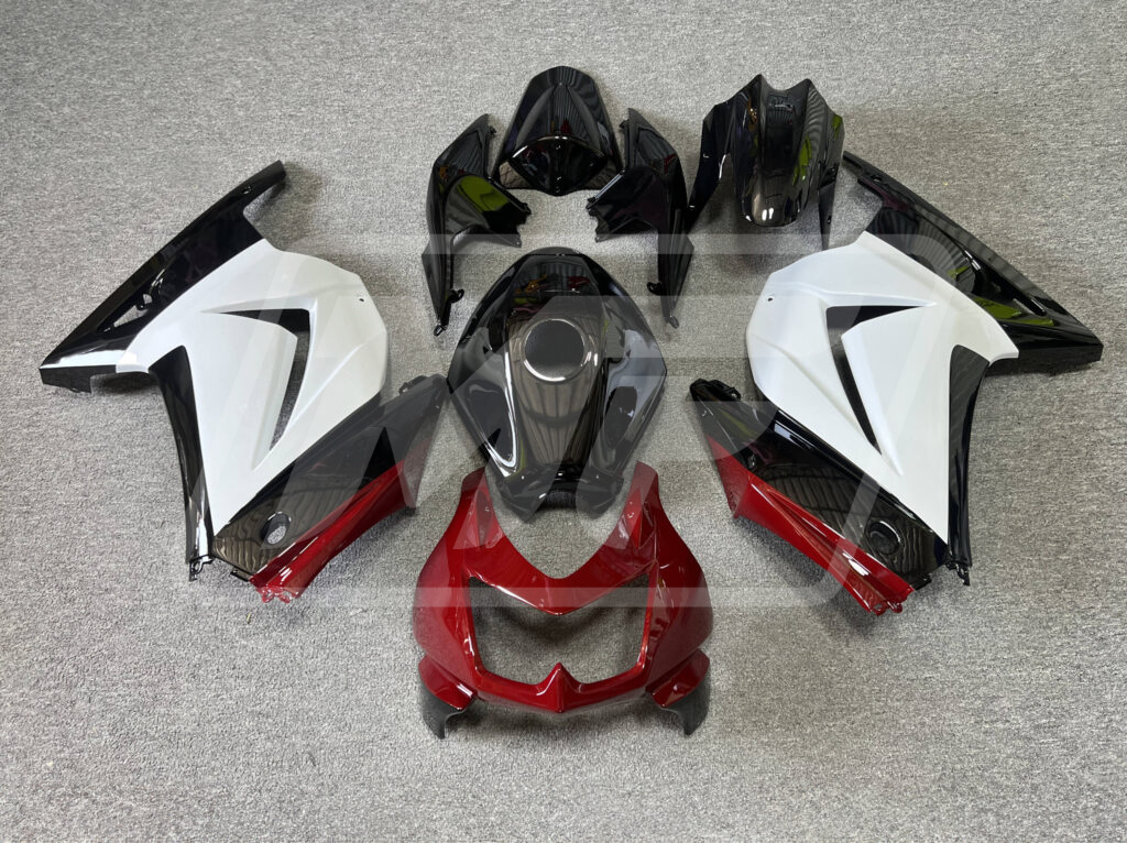Kawasaki Ninja 250 2008 - 2013 Gloss Black & White Red ABS fairings - custom motorcycle bodywork kit by Monster Fairings