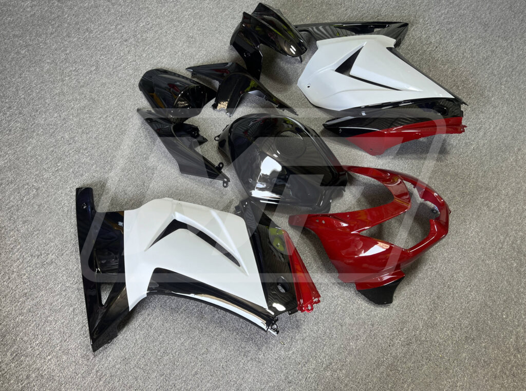 Gloss Black & White Red ABS fairings for Kawasaki Ninja 250 2008 - 2013 - premium OEM fit kit by Monster Fairings