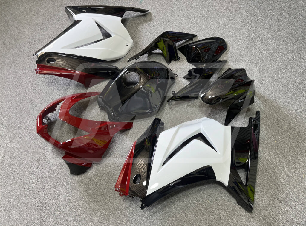 Kawasaki Ninja 250 custom ABS fairings 2008 - 2013 in Gloss Black & White Red - durable replacement kit, Monster Fairings