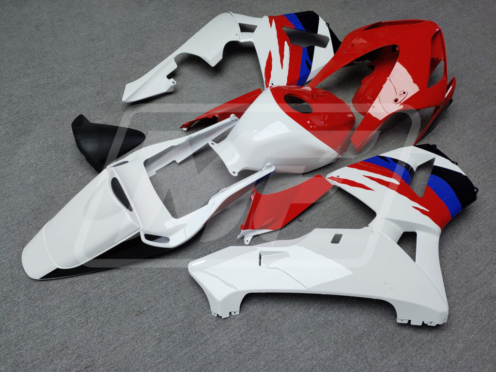 2003 - 2004 Honda CBR600RR Gloss White & Red With Blue fairing set - ABS injection, custom painted by Monster Fairings