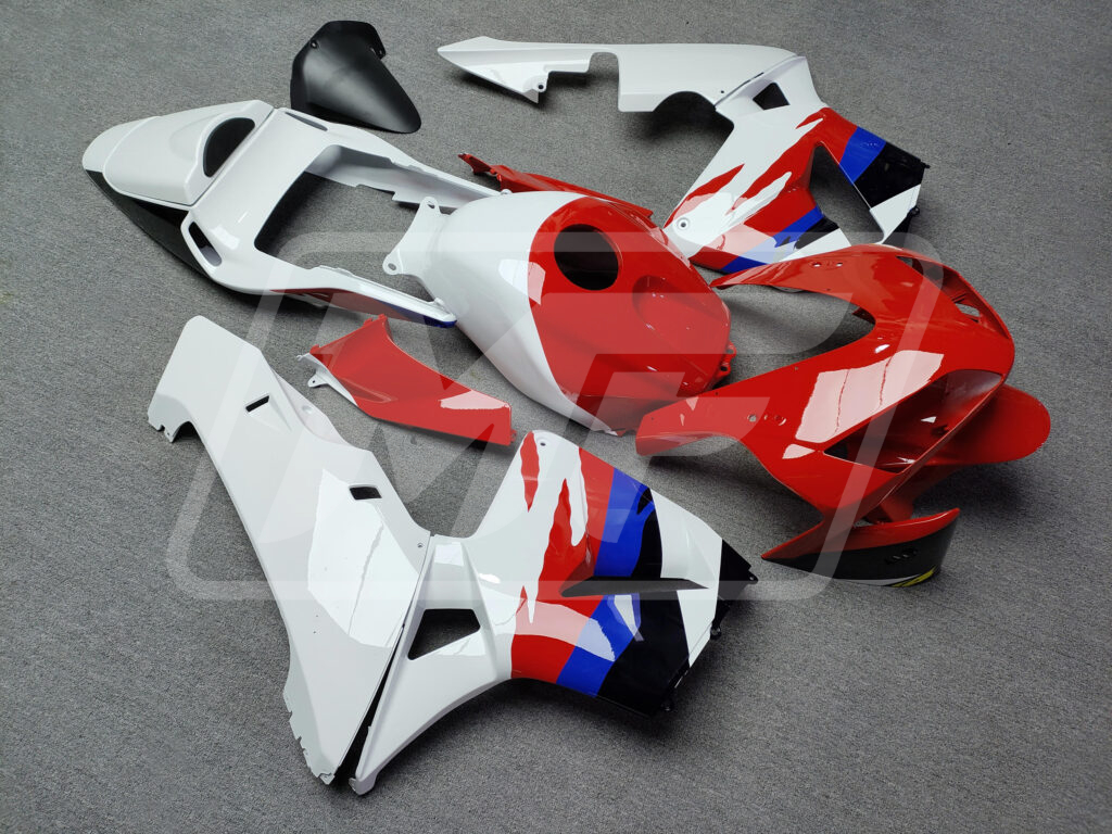 Honda CBR600RR custom ABS fairings 2003 - 2004 in Gloss White & Red With Blue - durable replacement kit, Monster Fairings