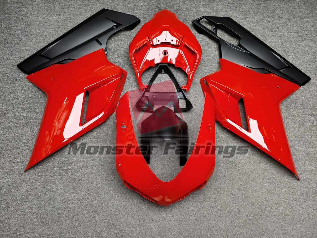 Ducati 848 1098 1198 2007 - 2012 Gloss Red & Matte Black ABS fairings - custom motorcycle bodywork kit by Monster Fairings