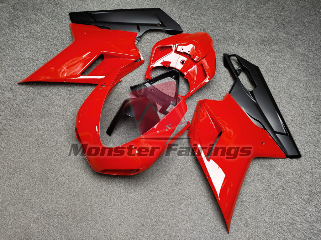 2007 - 2012 Ducati 848 1098 1198 Gloss Red & Matte Black fairing set - ABS injection, custom painted by Monster Fairings
