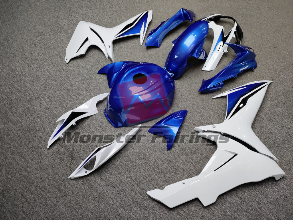 2011 - 2025 Suzuki GSXR Gloss White with Black & Blue fairing set - ABS injection, custom painted by Monster Fairings