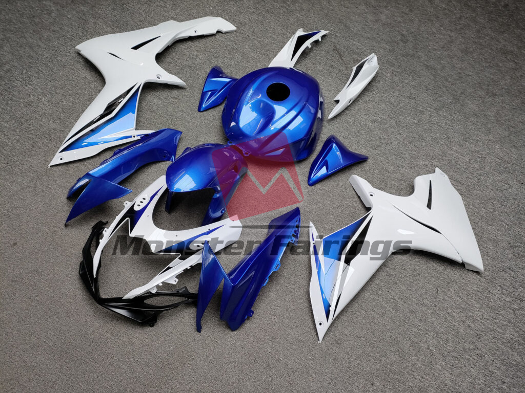 Gloss White with Black & Blue ABS fairings for Suzuki GSXR 600 - 750 2011 - 2025 - premium OEM fit kit by Monster Fairings