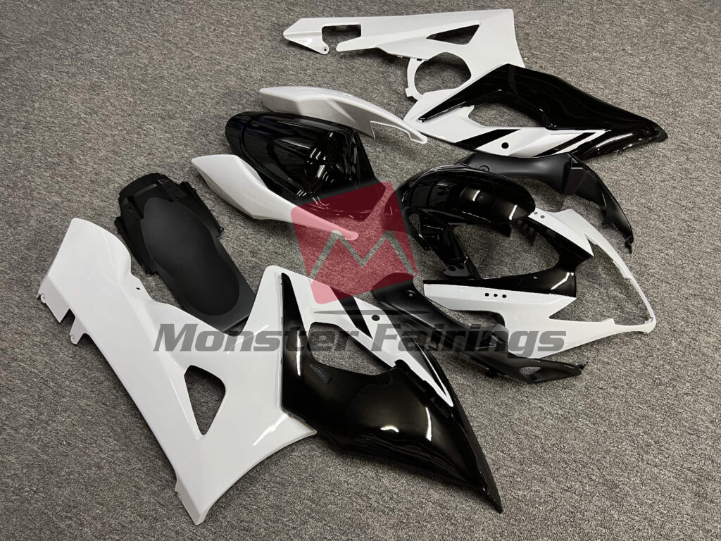 Suzuki GSXR custom ABS fairings 2005 - 2006 in Gloss White, Black & Silver - durable replacement kit, Monster Fairings