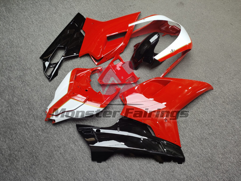 2007 - 2012 Ducati 848 1098 1198 Gloss Black & Red with White fairing set - ABS injection, custom painted by Monster Fairings