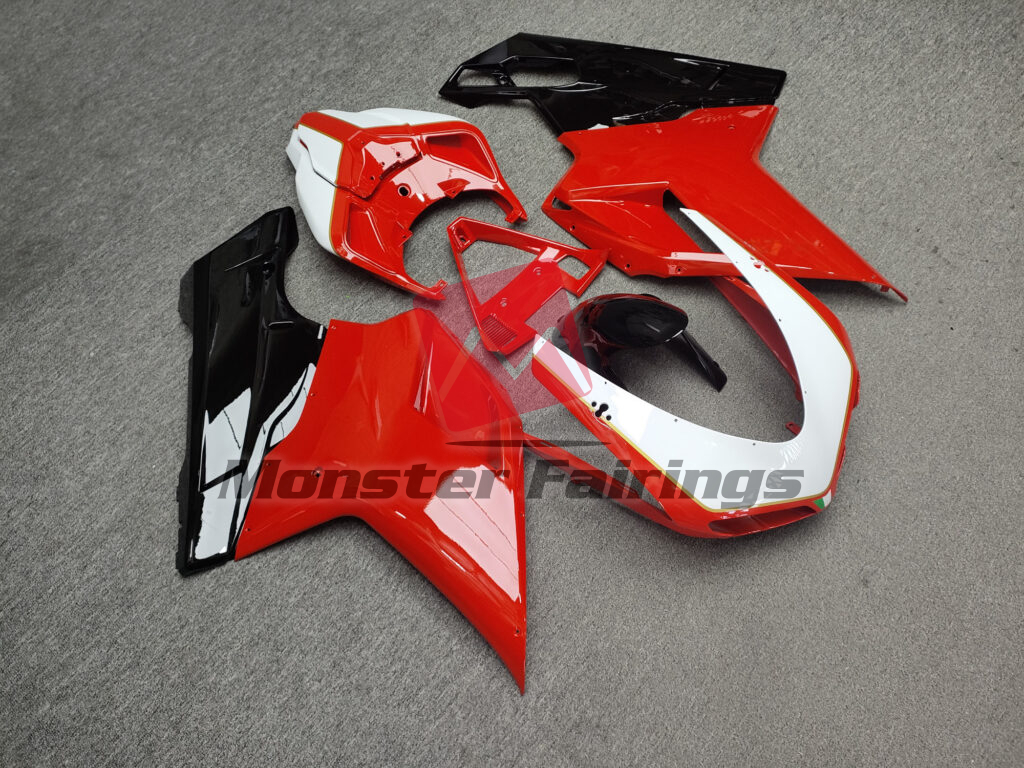 Gloss Black & Red with White ABS fairings for Ducati 848 1098 1198 2007 - 2012 - premium OEM fit kit by Monster Fairings