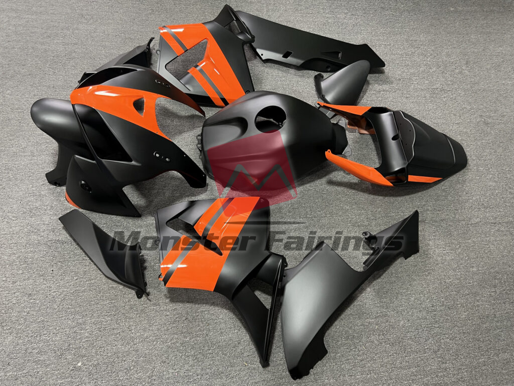 2005 - 2006 Honda CBR600RR Gloss Orange & Matte Black fairing set - ABS injection, custom painted by Monster Fairings