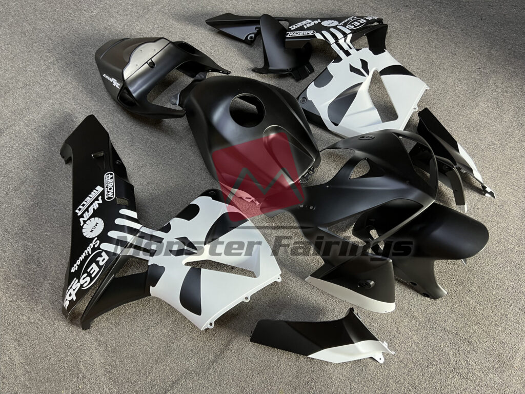 Honda CBR600RR custom ABS fairings 2005 - 2006 in Matte with White Punisher Logo - durable replacement kit, Monster Fairings