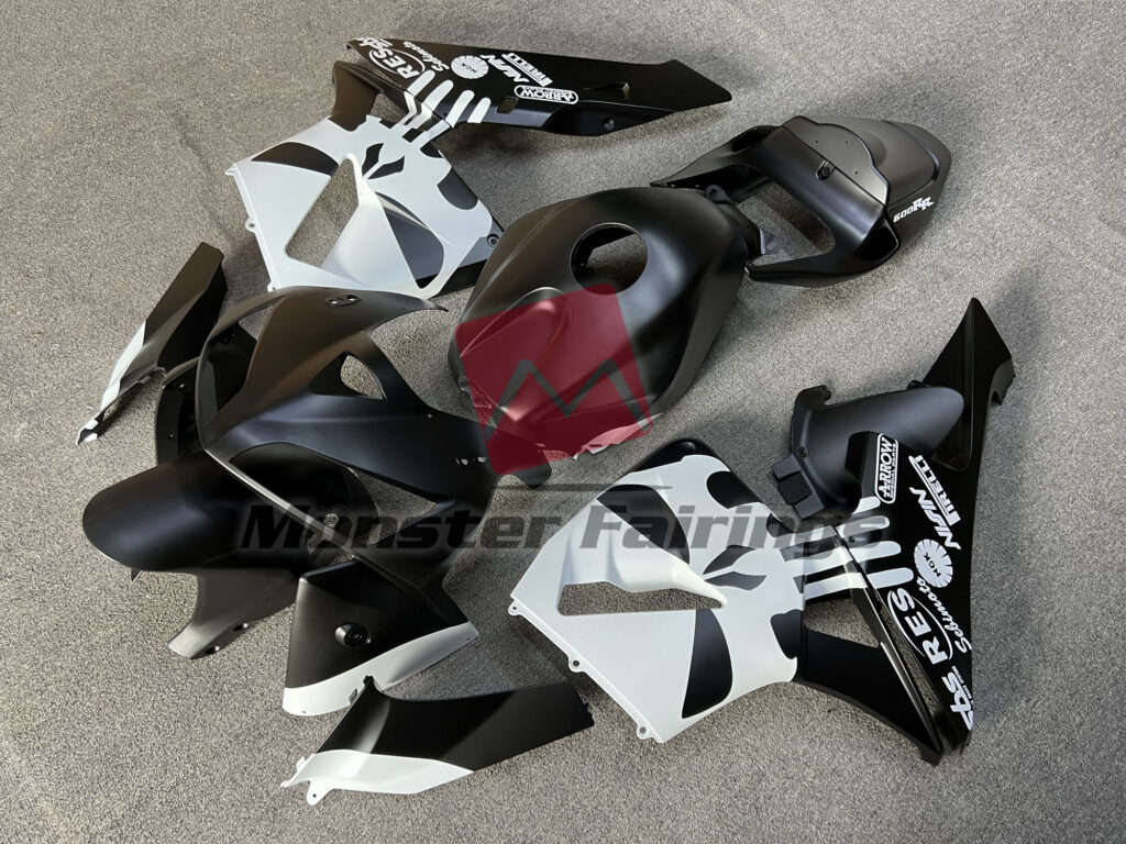 2005 - 2006 Honda CBR600RR Matte with White Punisher Logo fairing set - ABS injection, custom painted by Monster Fairings