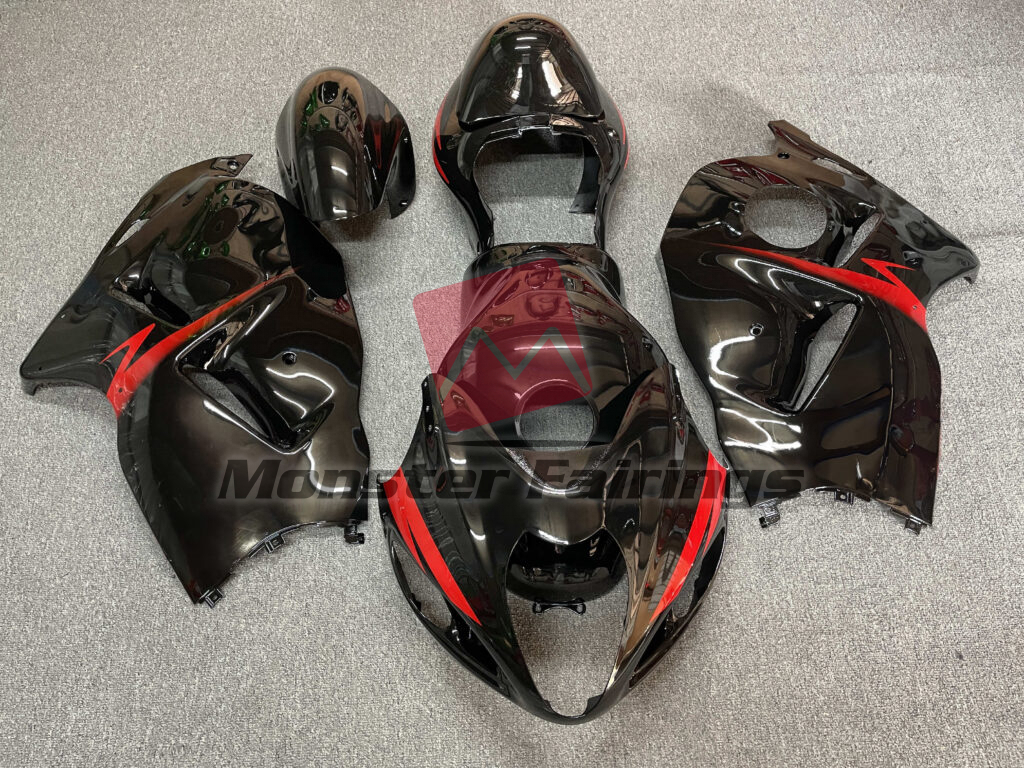 Suzuki GSXR1300 1997 - 2007 Gloss Black Red Stripes ABS fairings - custom motorcycle bodywork kit by Monster Fairings