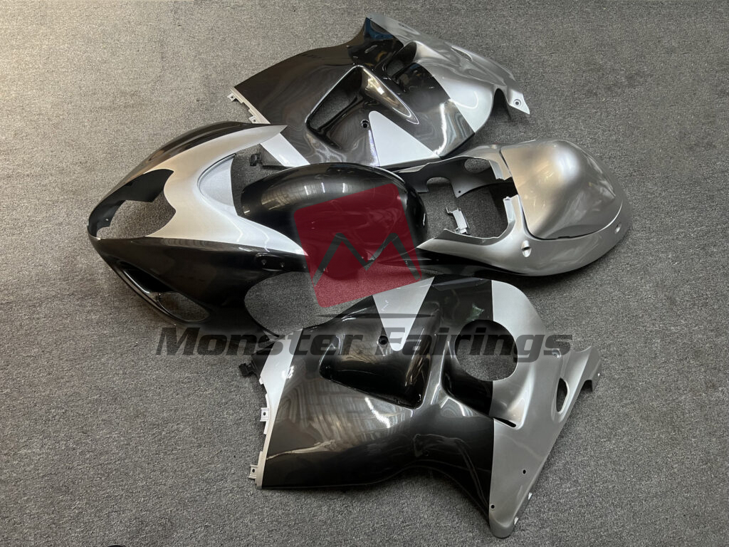 Suzuki GSXR1300 custom ABS fairings 1997 - 2007 in Gloss Silver & Black - durable replacement kit, Monster Fairings