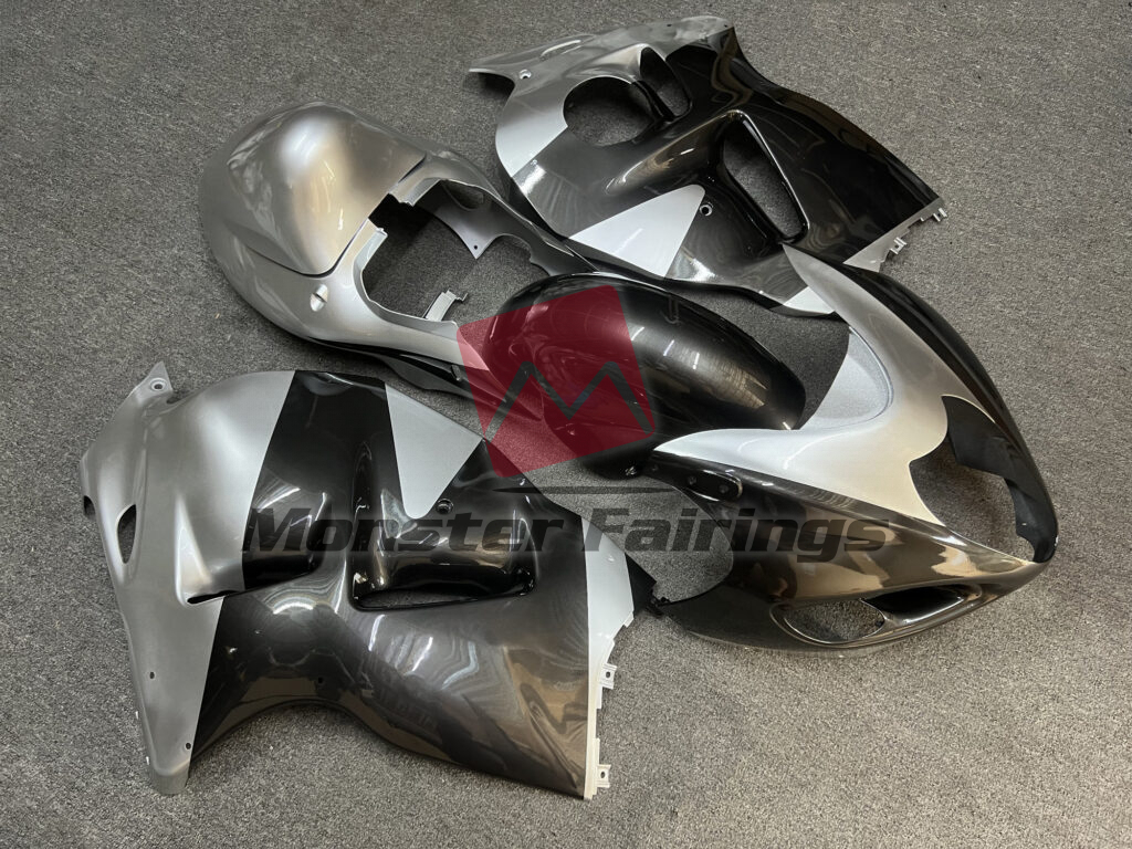 1997 - 2007 Suzuki GSXR1300 Gloss Silver & Black fairing set - ABS injection, custom painted by Monster Fairings