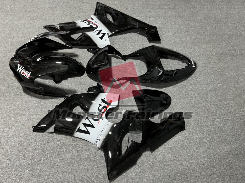 2005 - 2006 Kawasaki ZX6R Gloss Black & White West fairing set - ABS injection, custom painted by Monster Fairings