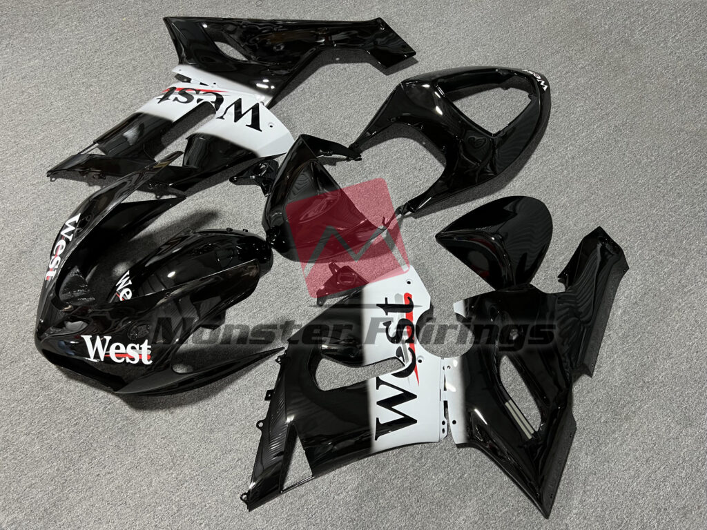 Gloss Black & White West ABS fairings for Kawasaki ZX6R 2005 - 2006 - premium OEM fit kit by Monster Fairings