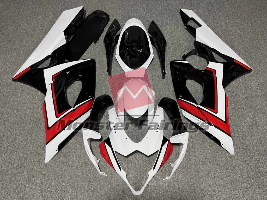 Suzuki GSXR 1000 2005 - 2006 Gloss Red, Black & White ABS fairings - custom motorcycle bodywork kit by Monster Fairings