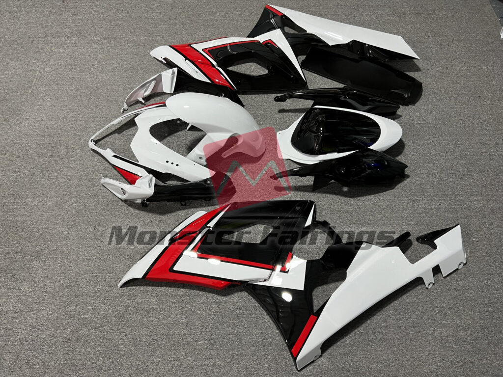 2005 - 2006 Suzuki GSXR 1000 Gloss Red, Black & White fairing set - ABS injection, custom painted by Monster Fairings