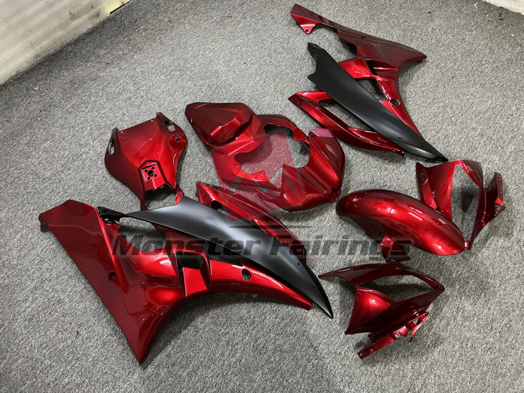 2006 - 2007 Yamaha R6 Gloss Candy Red & Matte Black fairing set - ABS injection, custom painted by Monster Fairings