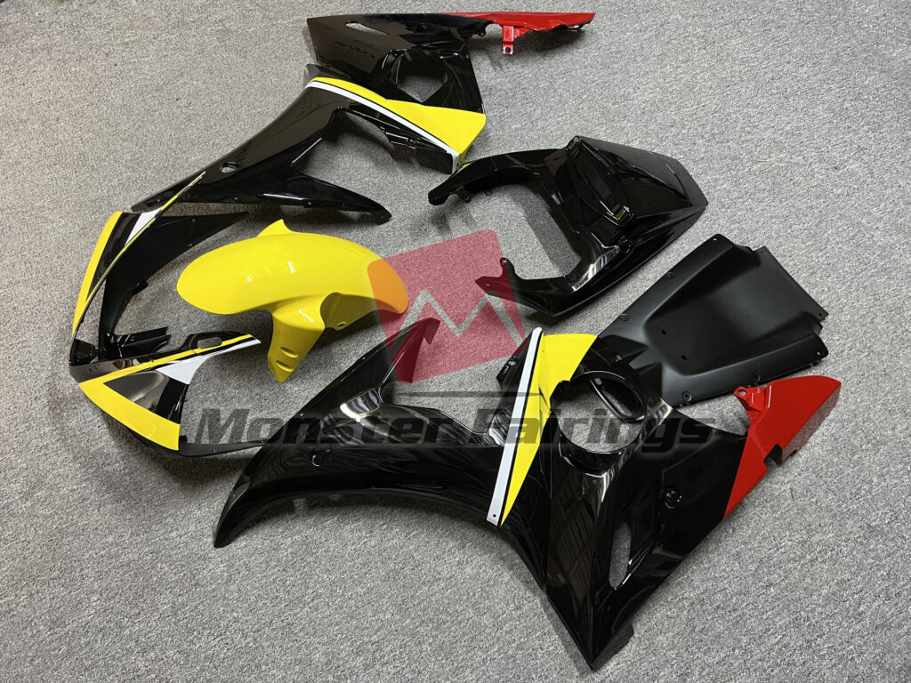 Yamaha R6 custom ABS fairings 2005 in Gloss Black & Yellow Red - durable replacement kit, Monster Fairings