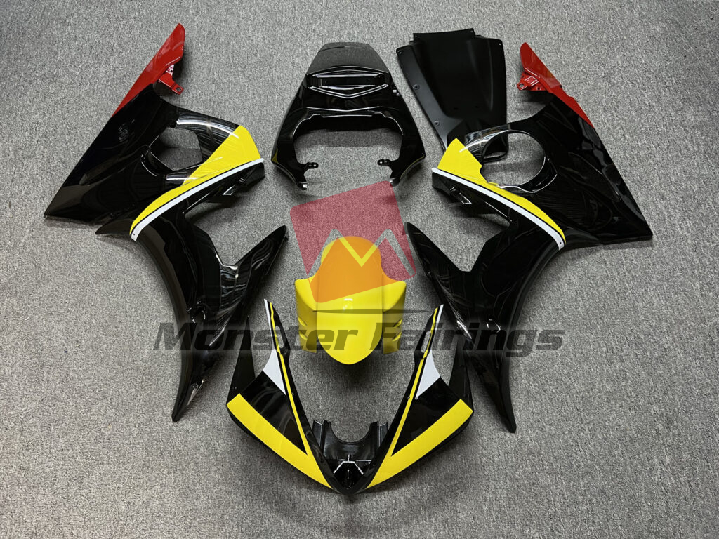 Yamaha R6 2005 Gloss Black & Yellow Red ABS fairings - custom motorcycle bodywork kit by Monster Fairings