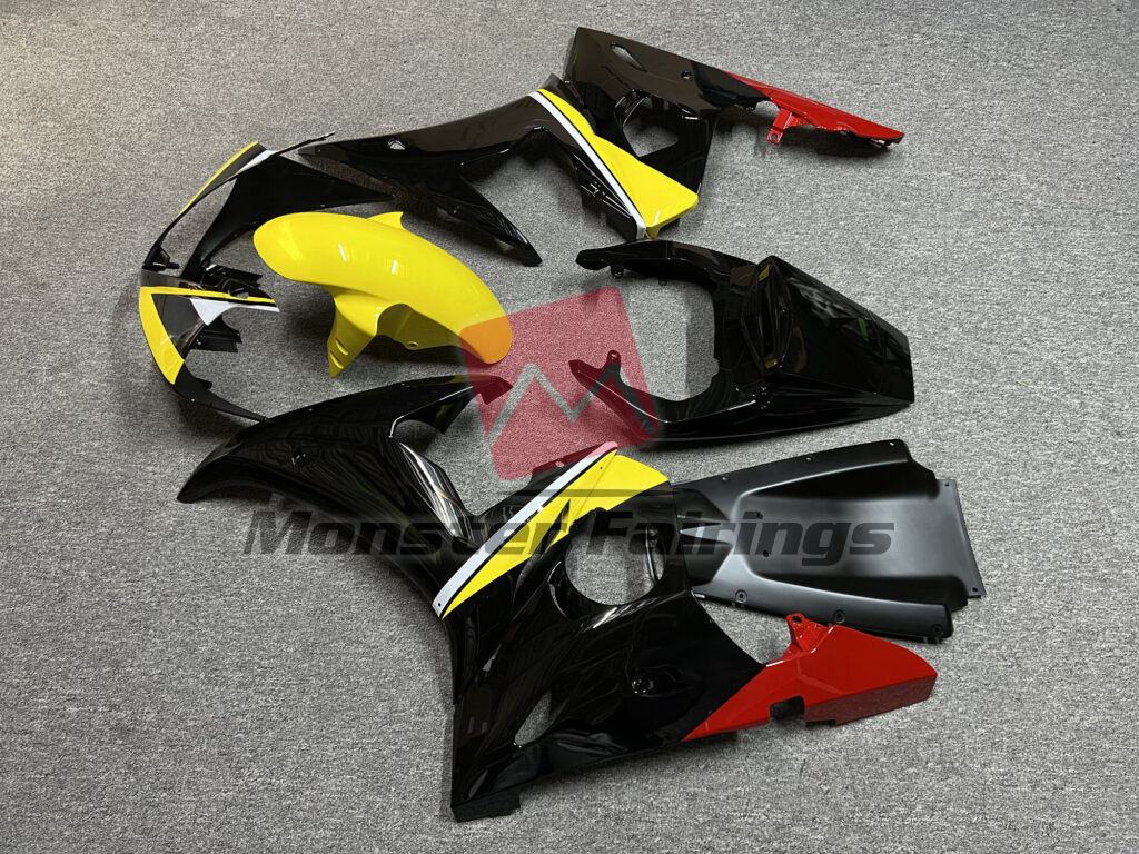 2005 Yamaha R6 Gloss Black & Yellow Red fairing set - ABS injection, custom painted by Monster Fairings