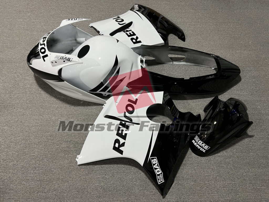 1999 - 2007 Honda CBR1100XX Gloss Black & White Repsol fairing set - ABS injection, custom painted by Monster Fairings
