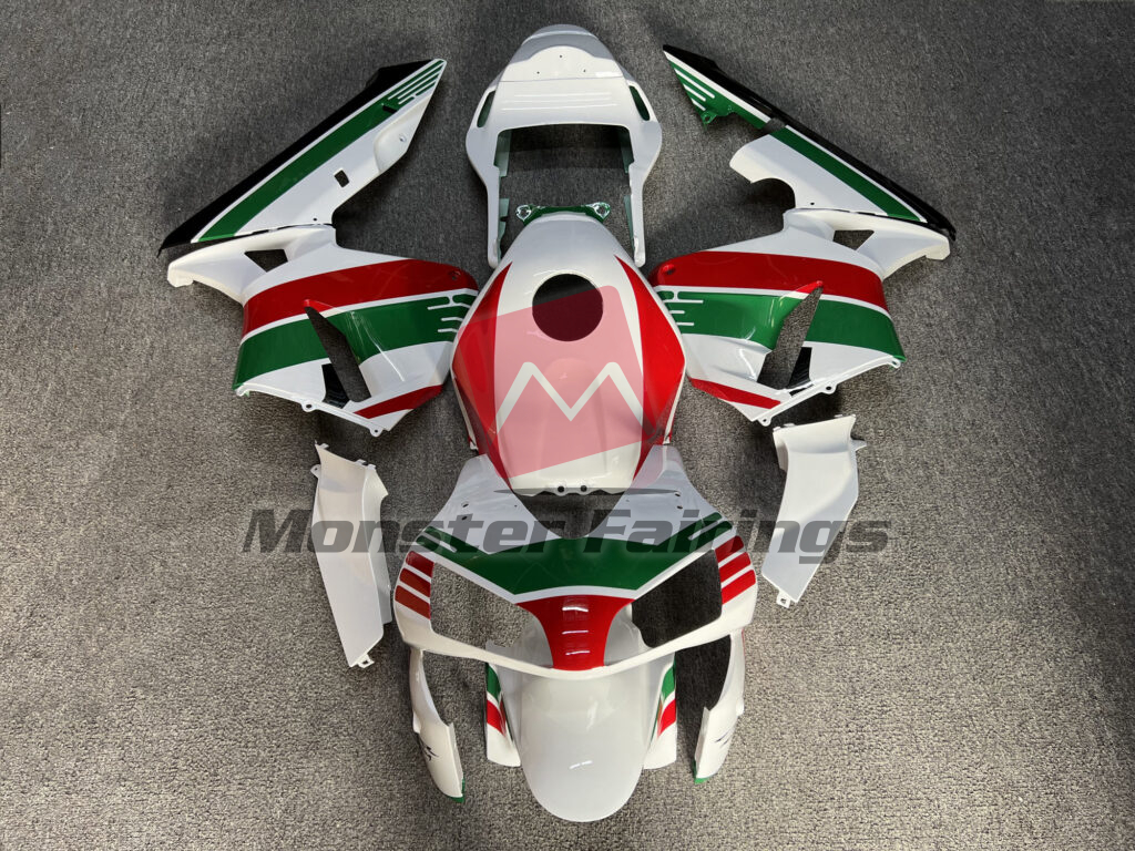 Honda CBR600RR 2003 - 2004 Gloss White & Red With Green ABS fairings - custom motorcycle bodywork kit by Monster Fairings