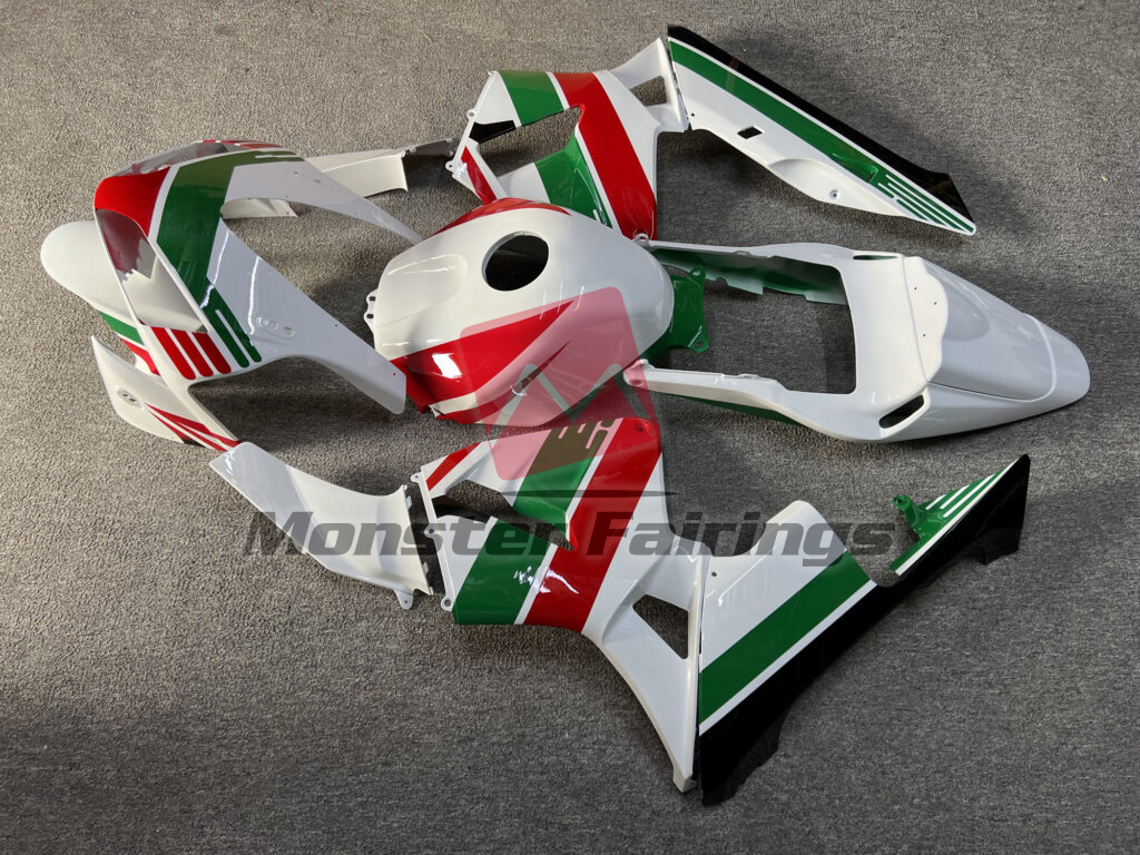 Honda CBR600RR custom ABS fairings 2003 - 2004 in Gloss White & Red With Green - durable replacement kit, Monster Fairings