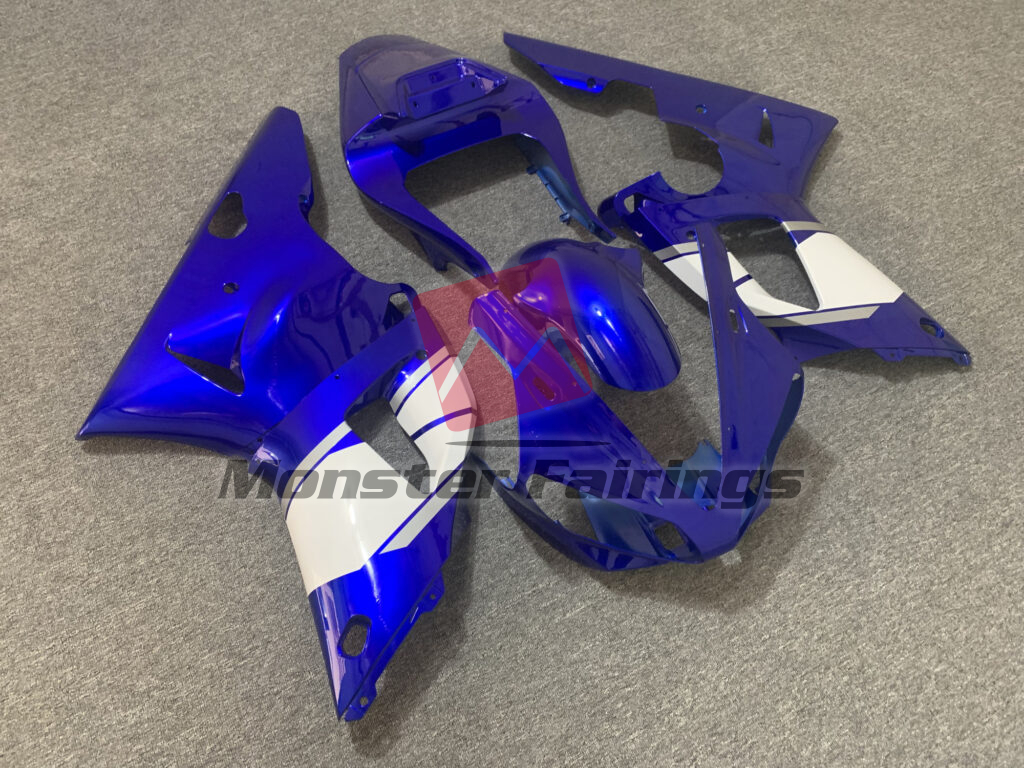 Yamaha R1 custom ABS fairings 2000 - 2001 in Gloss Blue & White with Silver - durable replacement kit, Monster Fairings