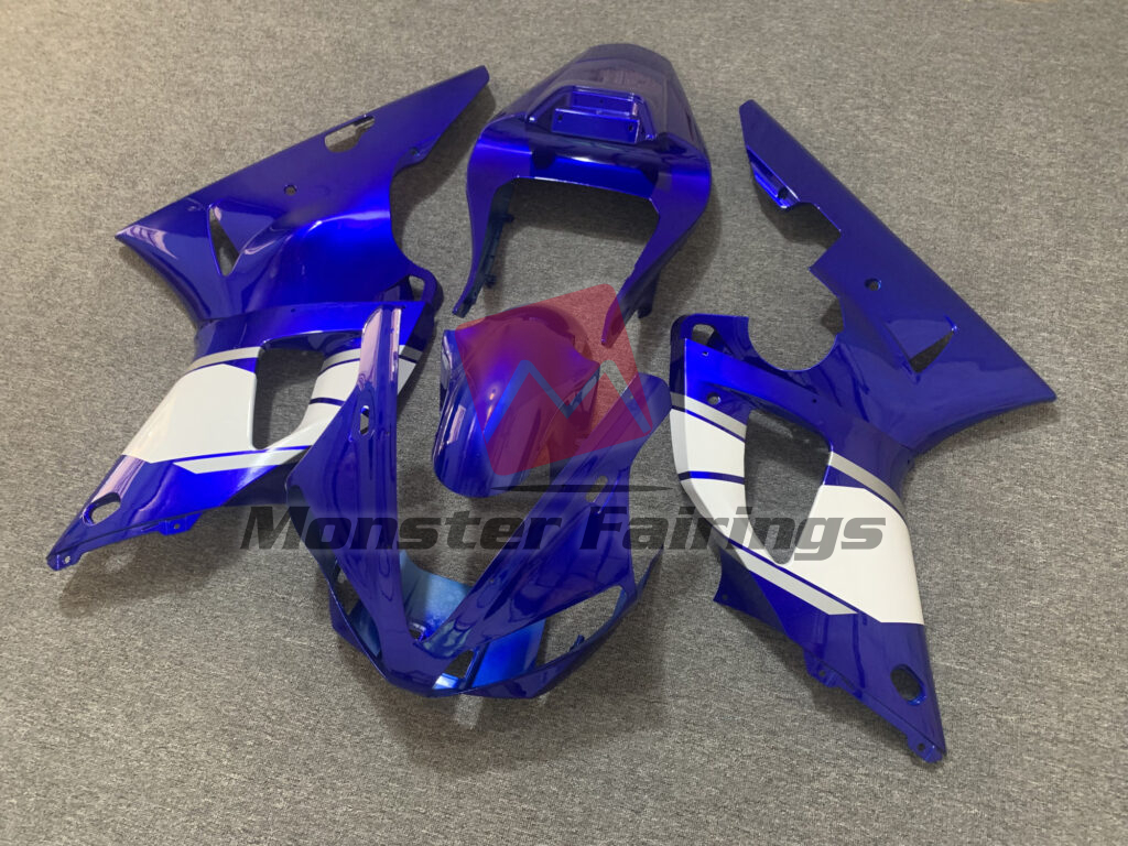 2000 - 2001 Yamaha R1 Gloss Blue & White with Silver fairing set - ABS injection, custom painted by Monster Fairings