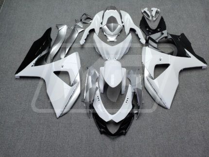 Suzuki GSXR 1000 2009-2016 Gloss White with Silver & Black ABS Fairings | Monster Fairings