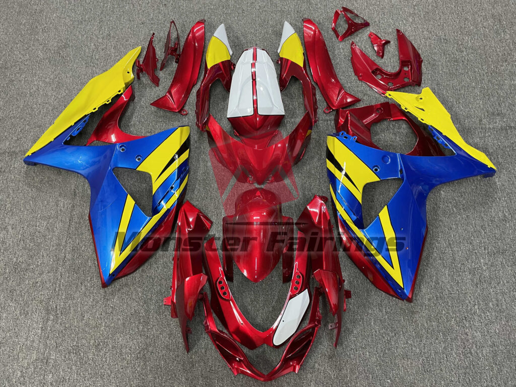 Suzuki GSXR 1000 2009 - 2016 Yellow Red and Blue ABS fairings - custom motorcycle bodywork kit by Monster Fairings