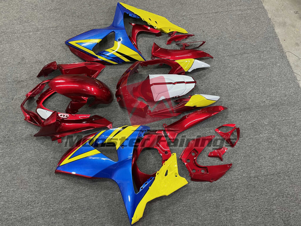 2009 - 2016 Suzuki GSXR 1000 Yellow Red and Blue fairing set - ABS injection, custom painted by Monster Fairings