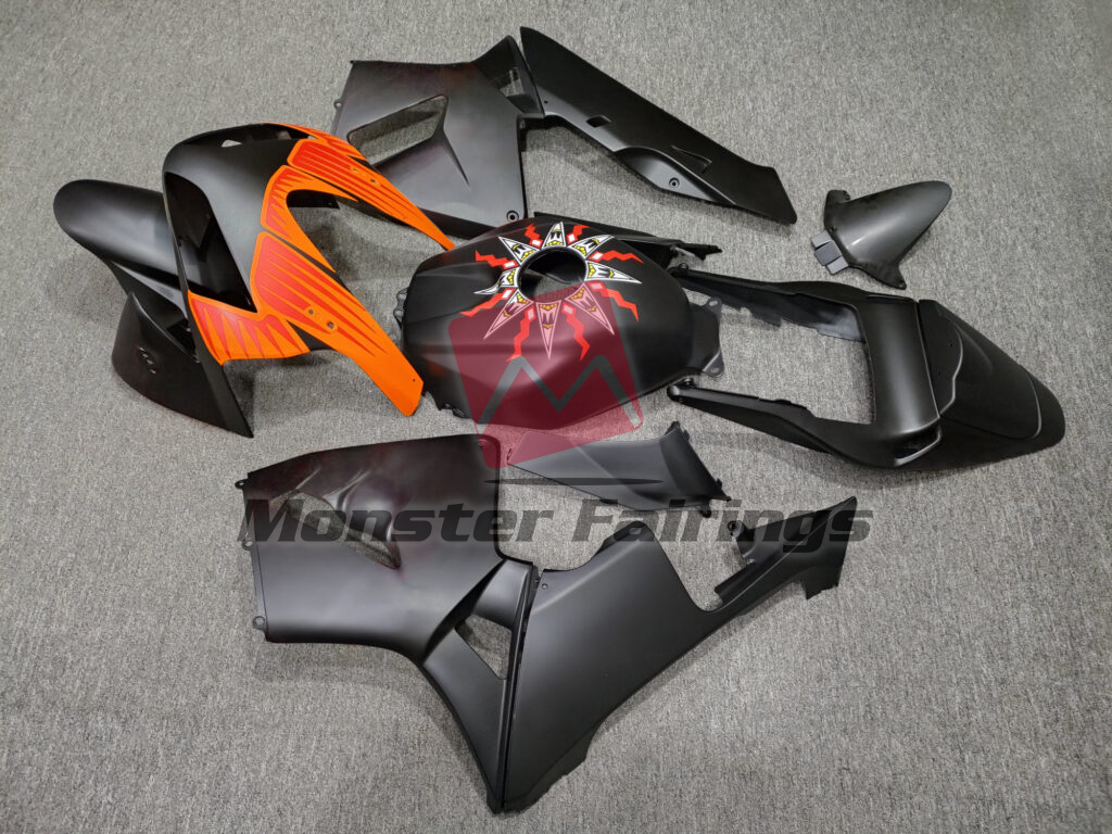2003 - 2004 Honda CBR600RR Matte Black With Orange fairing set - ABS injection, custom painted by Monster Fairings