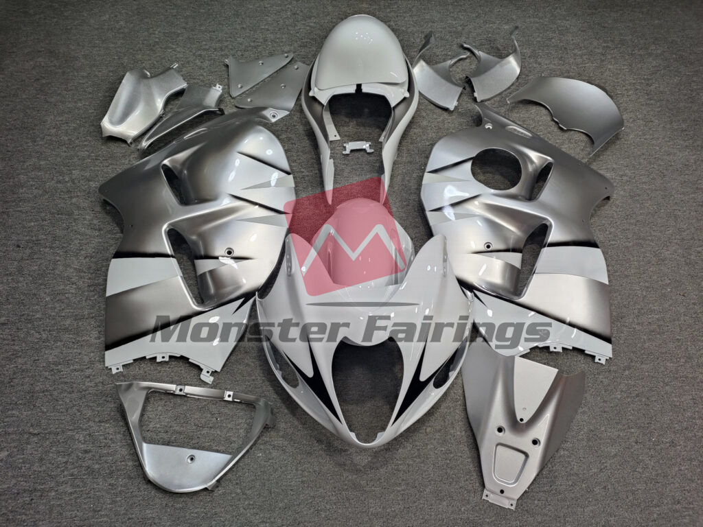 Suzuki GSXR 1300 1997 - 2007 Gloss White & Silver ABS fairings - custom motorcycle bodywork kit by Monster Fairings