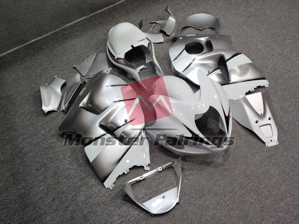 Gloss White & Silver ABS fairings for Suzuki GSXR 1300 1997 - 2007 - premium OEM fit kit by Monster Fairings