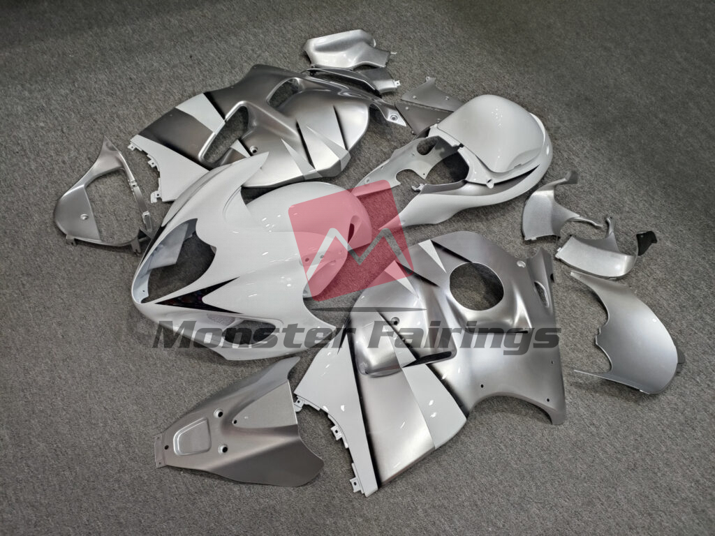 1997 - 2007 Suzuki GSXR 1300 Gloss White & Silver fairing set - ABS injection, custom painted by Monster Fairings
