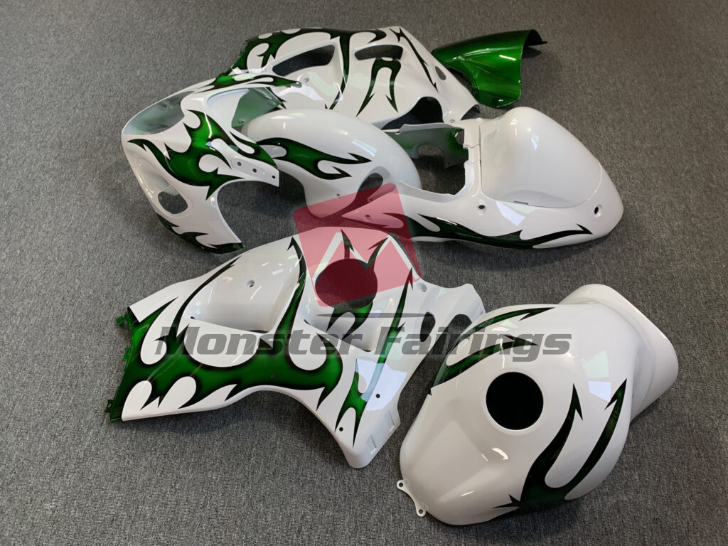 Gloss White Green ABS fairings for Suzuki GSXR1300 1997 - 2007 - premium OEM fit kit by Monster Fairings
