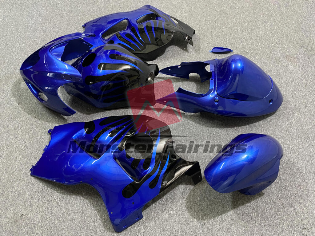 1997 - 2007 Suzuki GSXR1300 Gloss Blue Flame & Black fairing set - ABS injection, custom painted by Monster Fairings