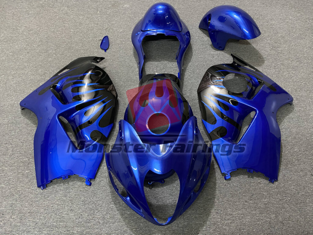 Suzuki GSXR1300 1997 - 2007 Gloss Blue Flame & Black ABS fairings - custom motorcycle bodywork kit by Monster Fairings