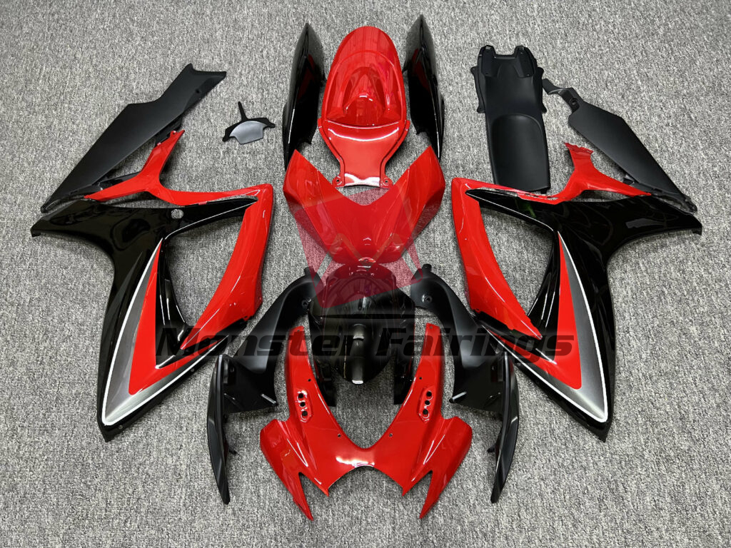 Suzuki GSXR 600 - 750 2006 - 2007 Gloss Red & Black with Silver ABS fairings - custom motorcycle bodywork kit by Monster Fairings