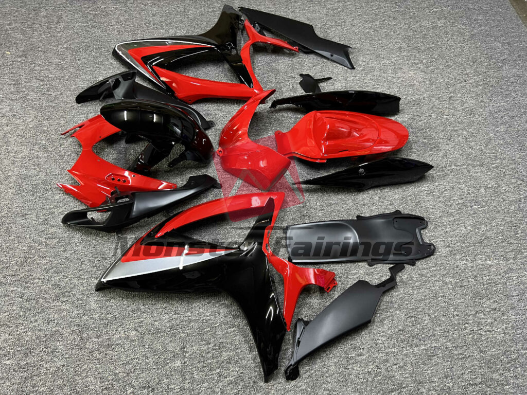 Suzuki GSXR custom ABS fairings 2006 - 2007 in Gloss Red & Black with Silver - durable replacement kit, Monster Fairings