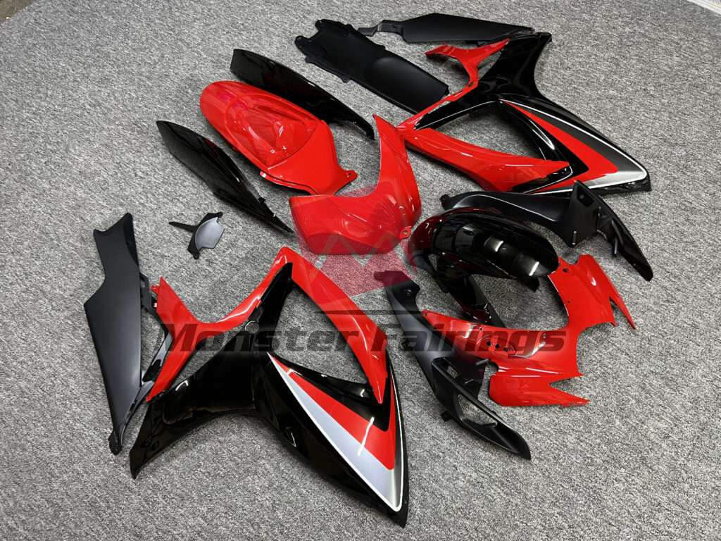 2006 - 2007 Suzuki GSXR Gloss Red & Black with Silver fairing set - ABS injection, custom painted by Monster Fairings