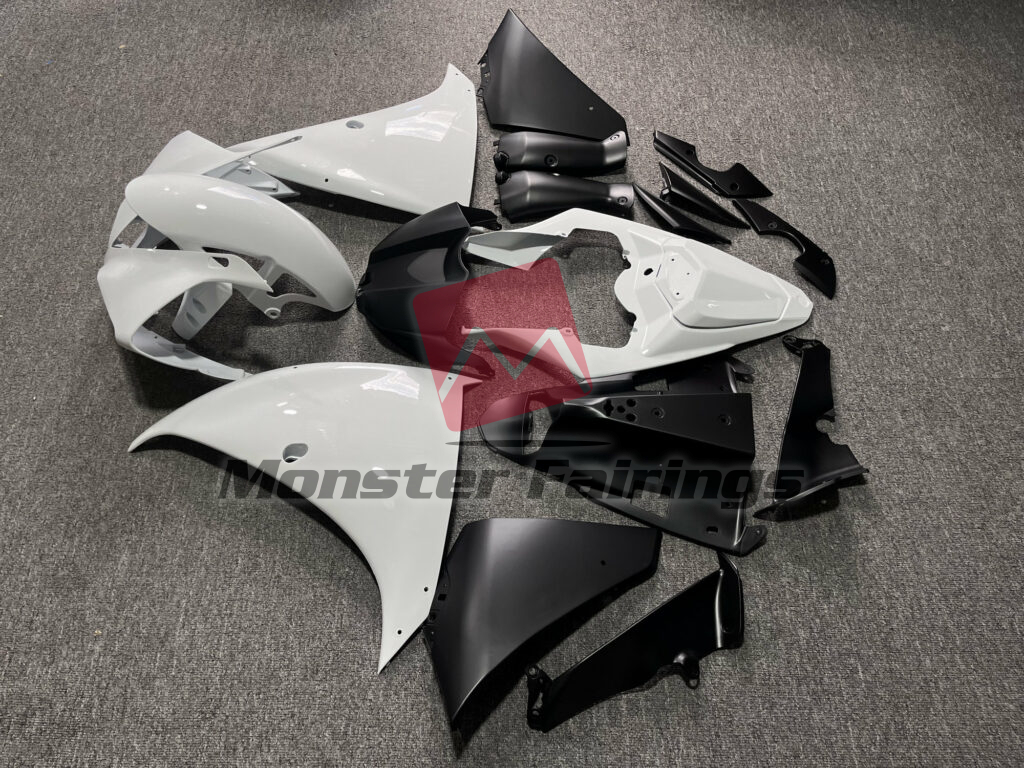 2009 - 2011 Yamaha R1 Gloss White & Matte Black fairing set - ABS injection, custom painted by Monster Fairings