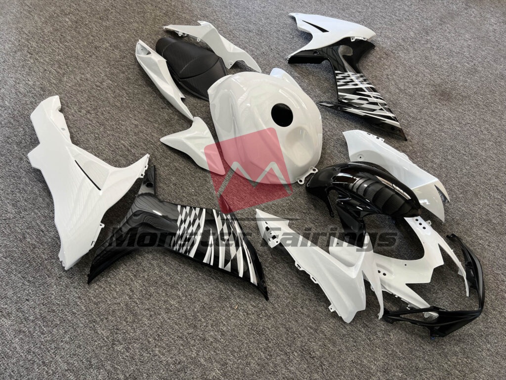 Gloss White & Black With Silver ABS fairings for Suzuki GSXR 600 - 750 2011 - 2025 - premium OEM fit kit by Monster Fairings