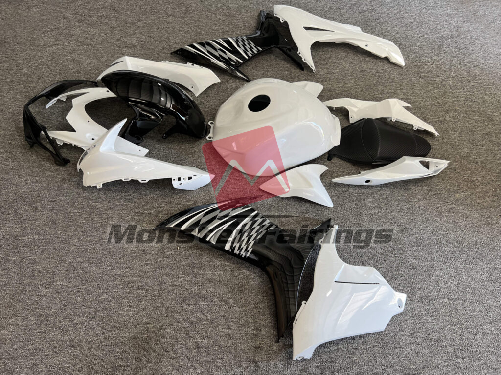 2011 - 2025 Suzuki GSXR Gloss White & Black With Silver fairing set - ABS injection, custom painted by Monster Fairings
