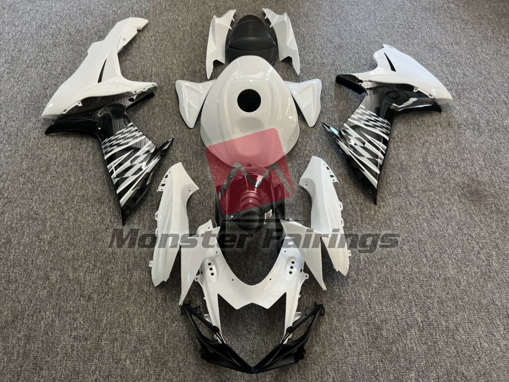 Suzuki GSXR 600 - 750 2011 - 2025 Gloss White & Black With Silver ABS fairings - custom motorcycle bodywork kit by Monster Fairings
