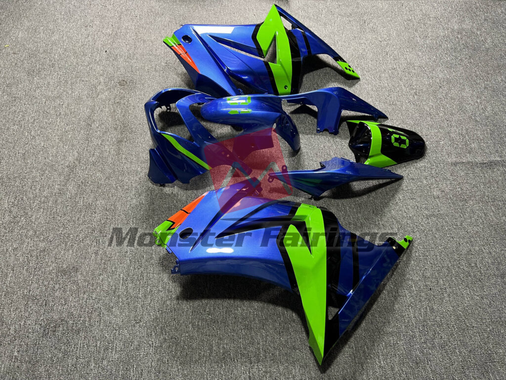 2008 - 2013 Kawasaki Ninja 250 Gloss Blue & Green Orange fairing set - ABS injection, custom painted by Monster Fairings