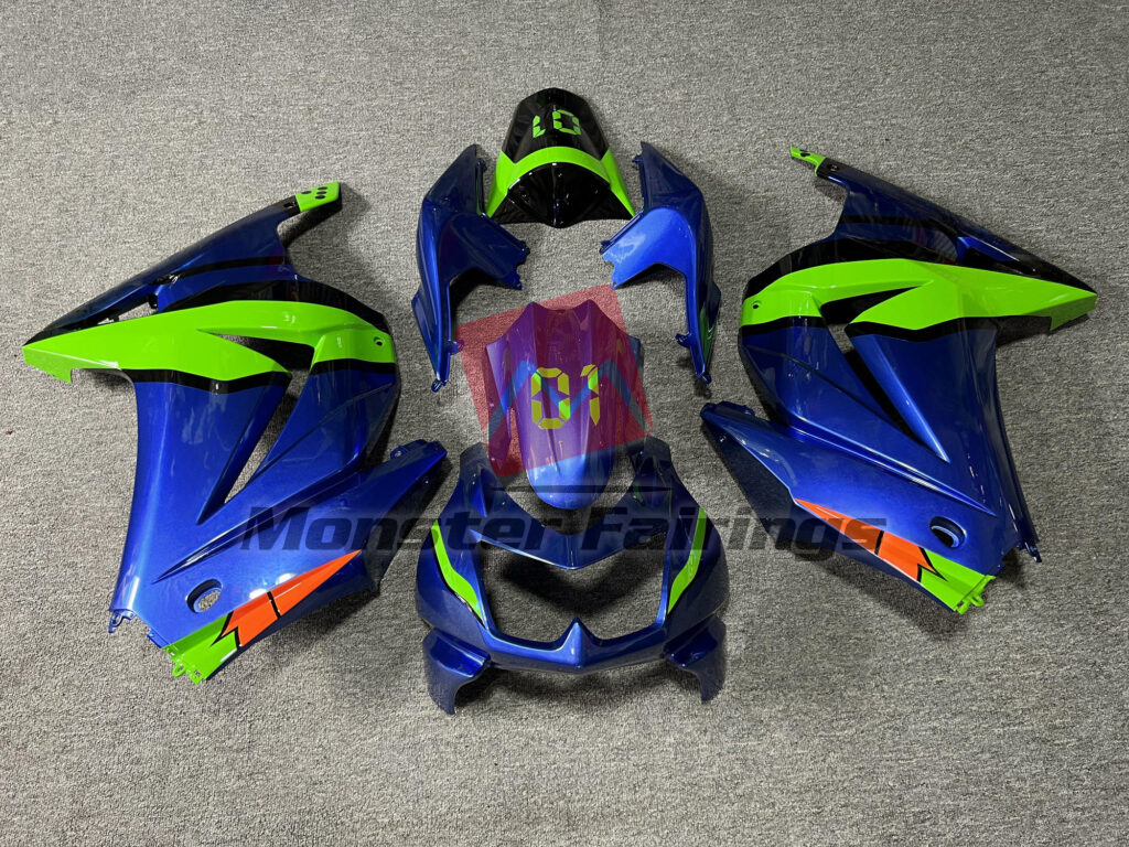 Kawasaki Ninja 250 2008 - 2013 Gloss Blue & Green Orange ABS fairings - custom motorcycle bodywork kit by Monster Fairings